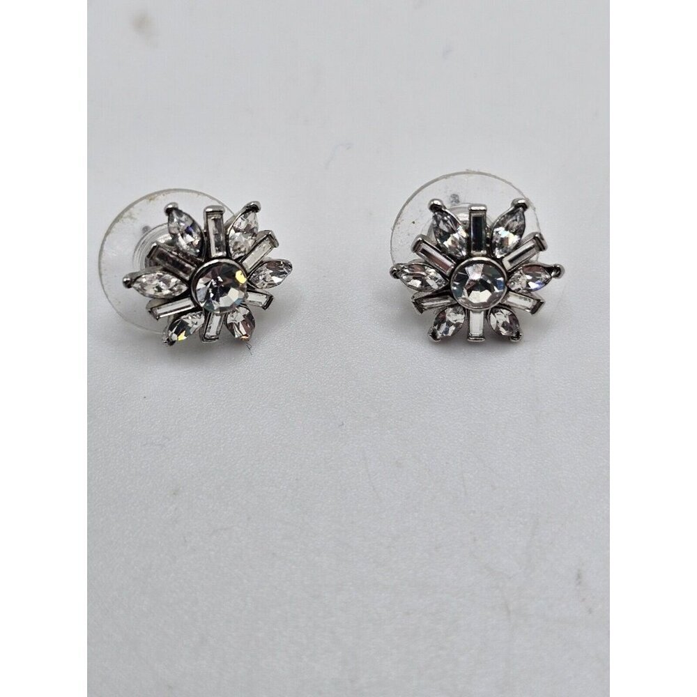 Vintage Carolee Starburst Pierced Earrings Silver‎ Tone Clear Rhinestones